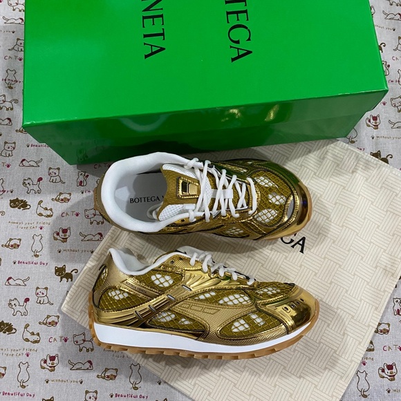 Bottega Veneta Shoes - Bottega Veneta Metallic Gold Runner Sneakers